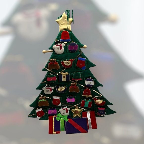 Christmas Tree Fabric Reusuable Advent Calendar 30 Inch long x 23 Inch Wide - Picture 6 of 16